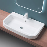 Lavabo à poser Glasvilla, Lavabo mural Brussels5021, L x P x H : 81 x 49 x 18 cm, Céramique blanche avec nano-revêtement