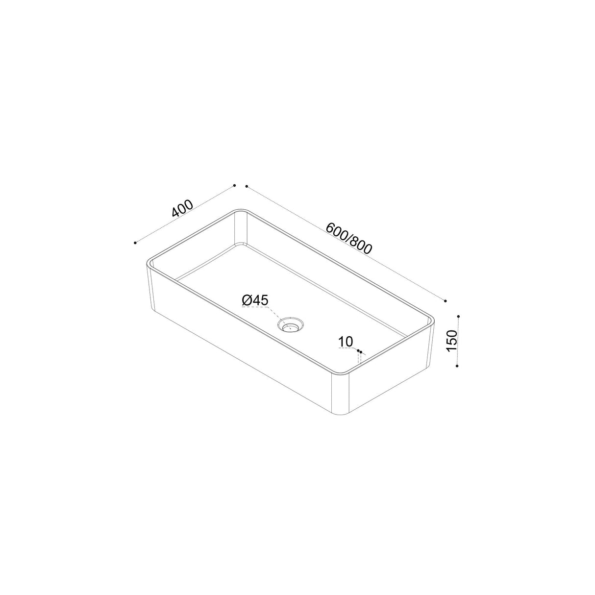 Glasvilla Lavabo de mineral fundido sin orificio para grifo Col102 – Blanco brillante, diseño moderno, suspendido o sobre encimera