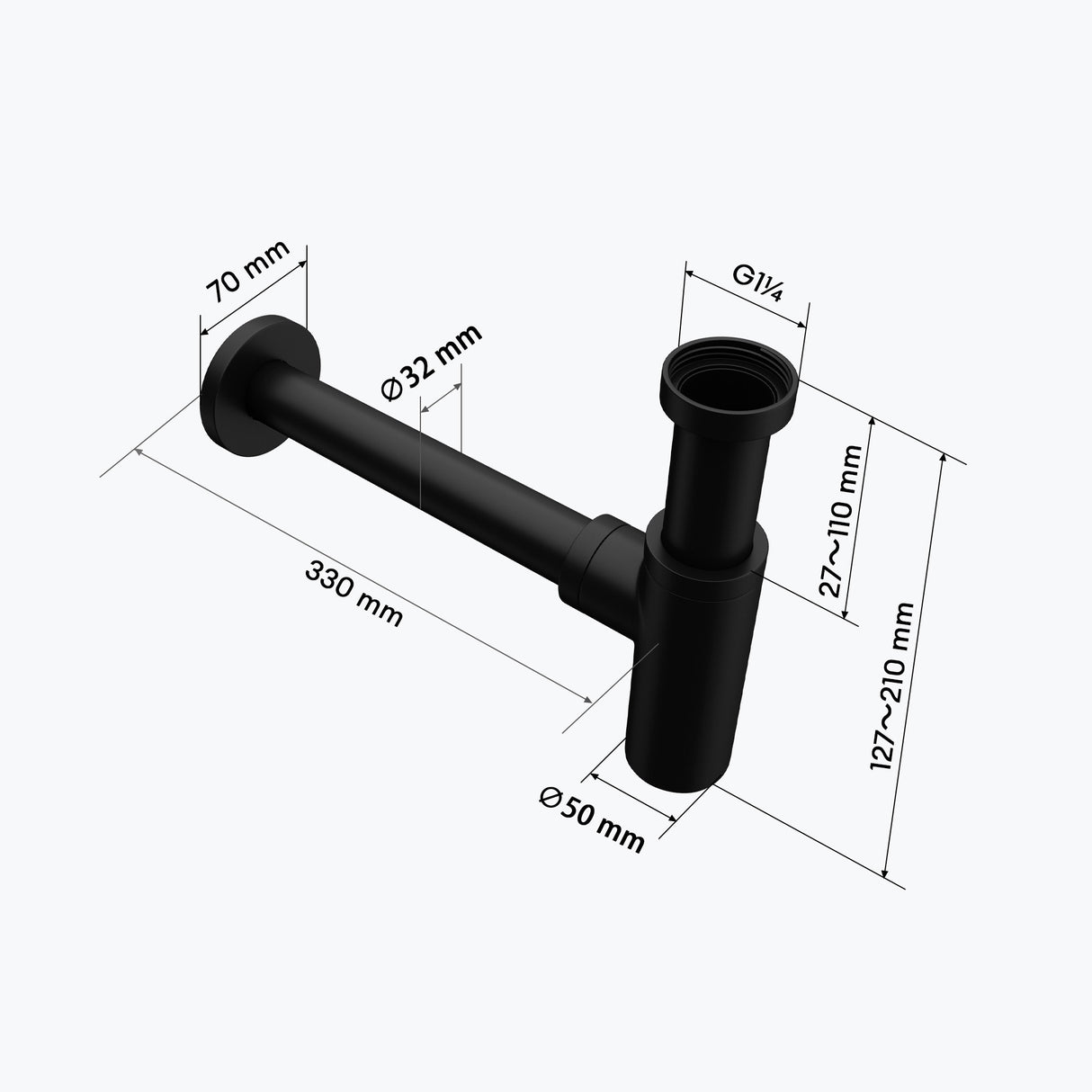 glasvilla Scarico per Lavabo e Mobile Sottolavabo, Sifone Antiodore, Materiale: Ottone, Filettatura di Collegamento