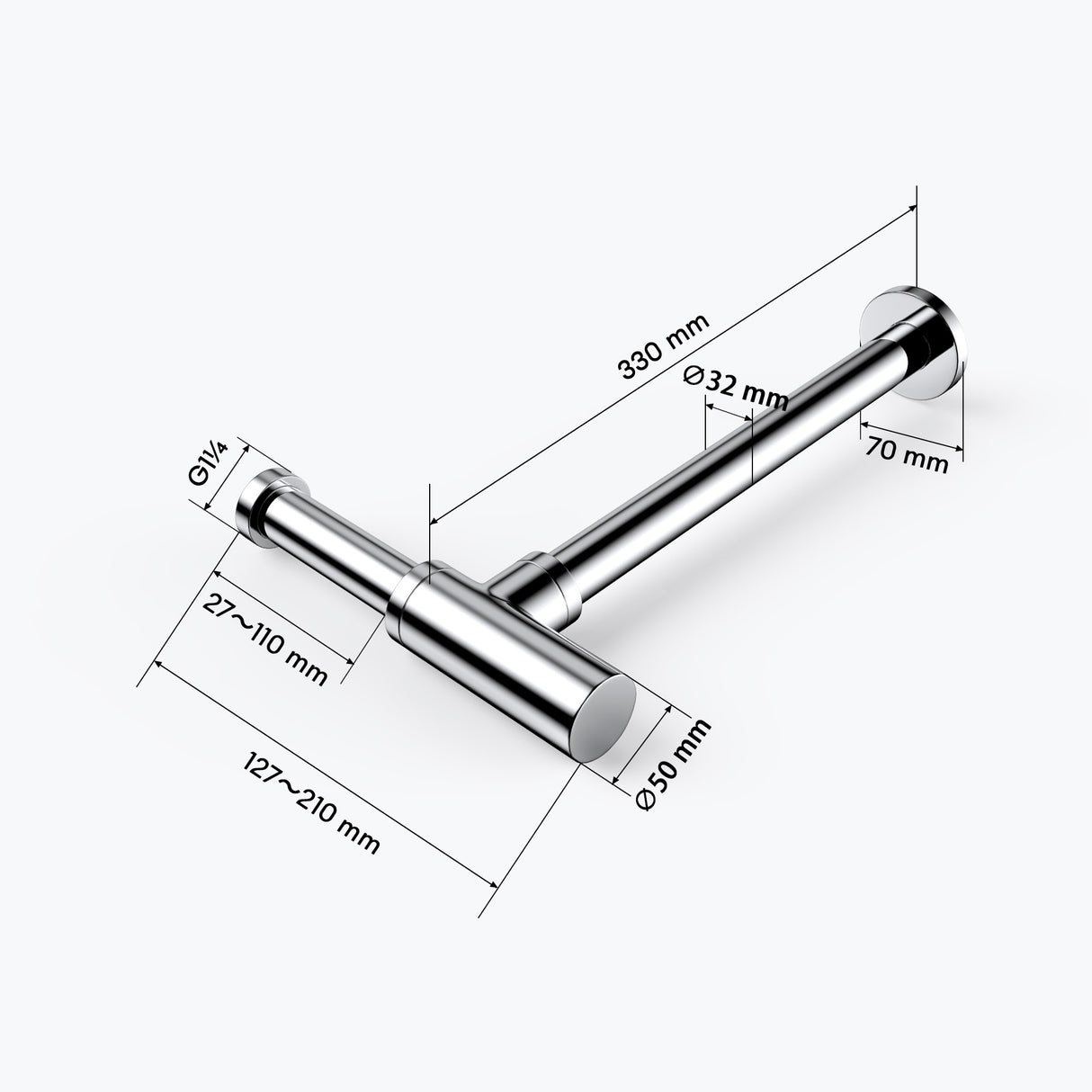 glasvilla Scarico per Lavabo e Mobile Sottolavabo, Sifone Antiodore, Materiale: Ottone, Filettatura di Collegamento