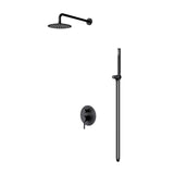 Système de douche bien-être à effet pluie Glasvilla, noir mat, avec pommeau de douche rond (Ø 19 cm), comprenant une douchette et un mitigeur monocommande au design intemporel.