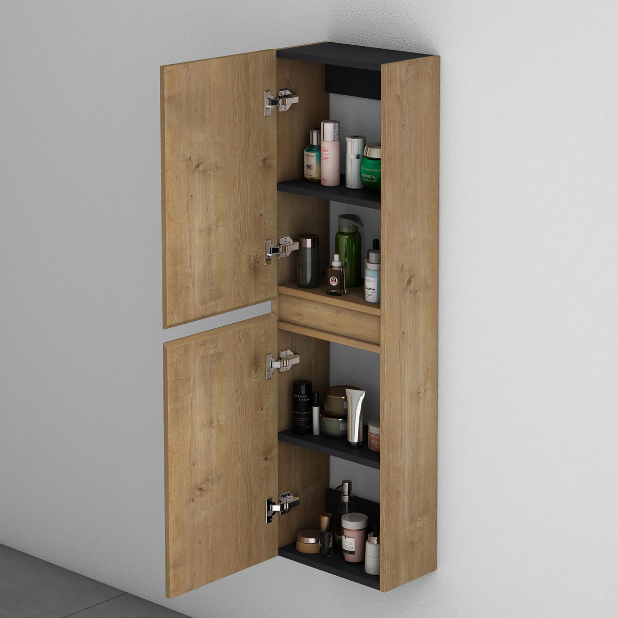 glasvilla Armoire Latérale de Salle de Bain avec 2 Portes et 4 Compartiments Étagère de Salle de Bain Armoire Polyvalente Armoire de Salle de Bain LTH 35x20x120 cm Verona