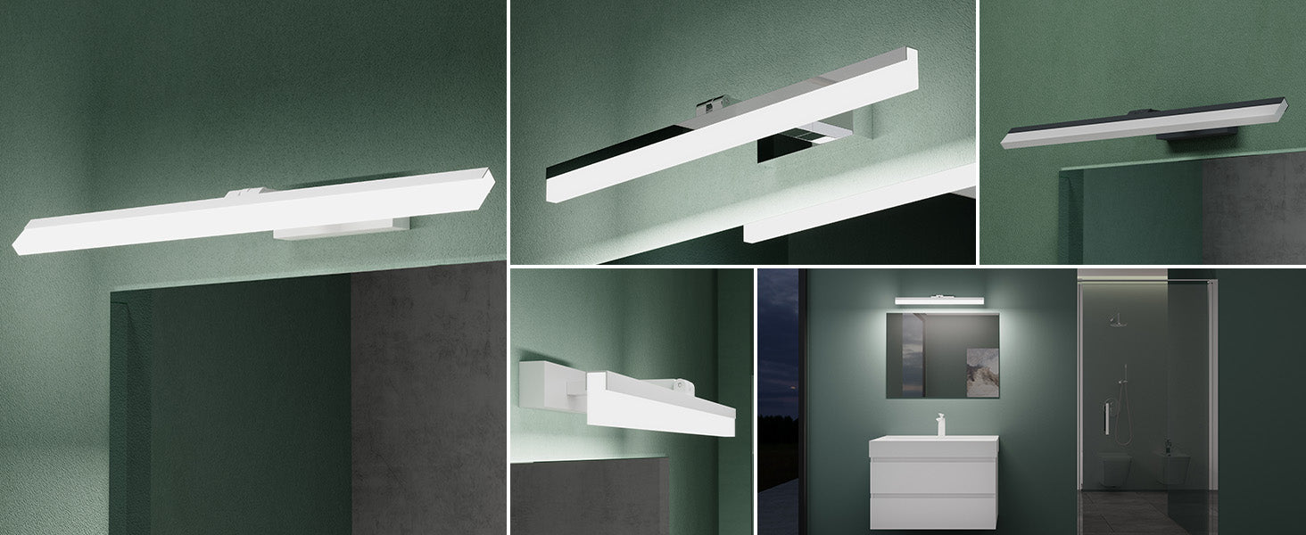 glasvilla Spiegelleuchte 40cm LED Badlampe | Spiegellampe, 6000K Badezimmer Lampe | 180° Drehbar 9W Luxaris