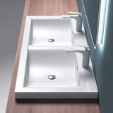 Lavabo Glasvilla, vasque encastrée, meuble sous-vasque, 2 vasques, en fonte minérale, rectangulaire, 2 trous de robinetterie, avec trop-plein, Col03