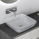 Lavabo en verre à poser Glasvilla, vasque rectangulaire, dimensions L x P x H : 40 x 40 x 11 cm (Minerva03)