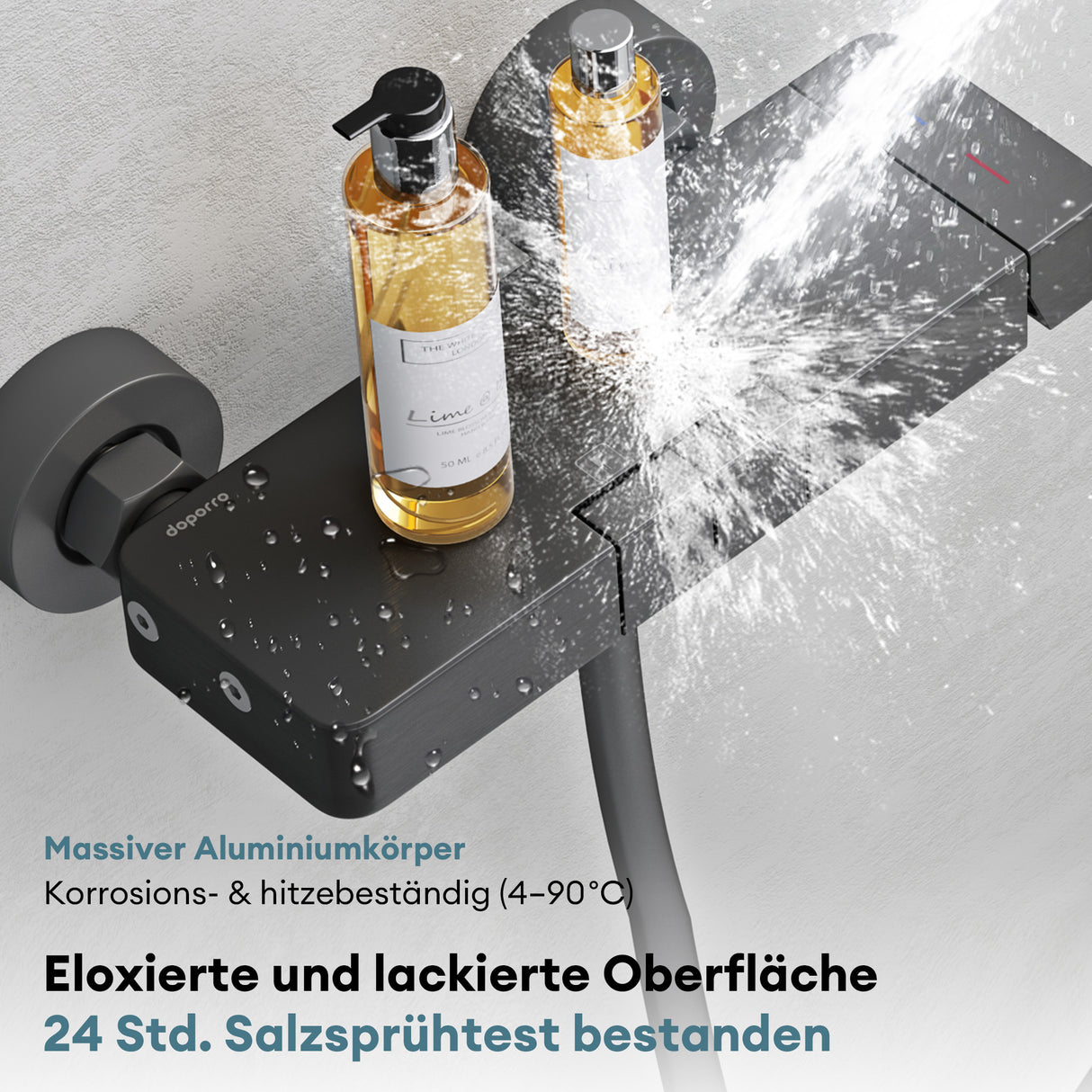 glasvilla Duschsystem mit Regendusche Duschkopf 3 Strahlarten höhenverstellbar Duschbrause mit Unterauslauf aus Aluminium Duschsystem10