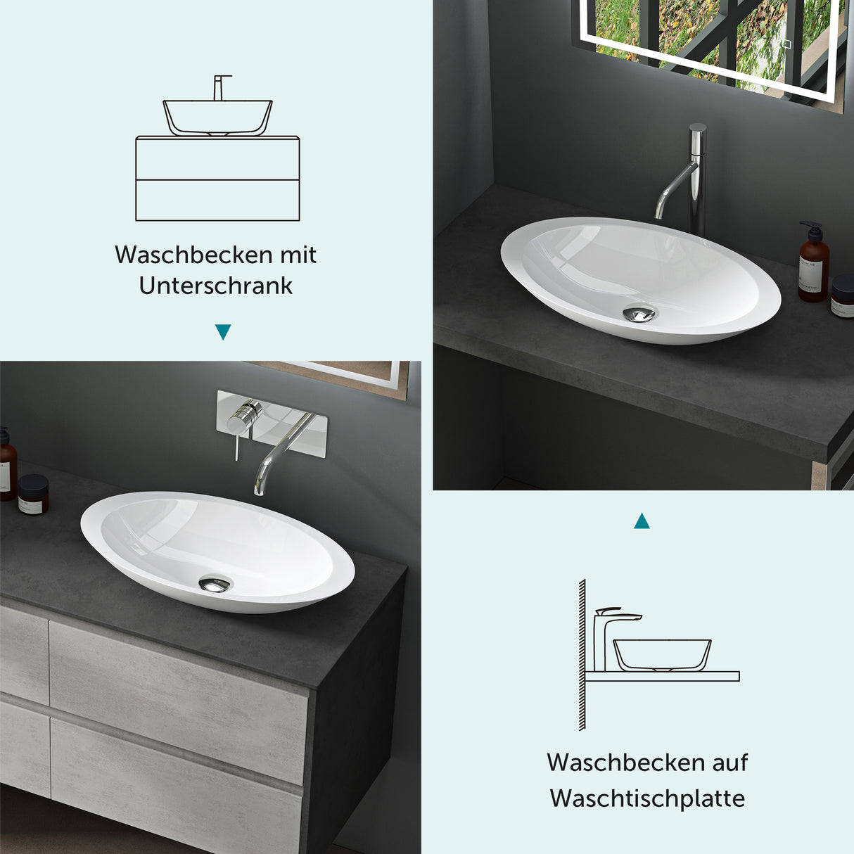 Vasque à poser Glasvilla, vasque, meuble-lavabo, vasque en fonte minérale Col802