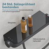 Système de douche Glasvilla avec thermostat, kit de robinetterie complet avec verrouillage de sécurité, 3 jets, pommeau de douche réglable en hauteur avec bec inférieur en laiton, système de douche 9