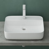 glasvilla Aufsatzwaschbecken eckig Waschschale Waschbecken aus Keramik Weiß mit Armaturloch Brüssel107