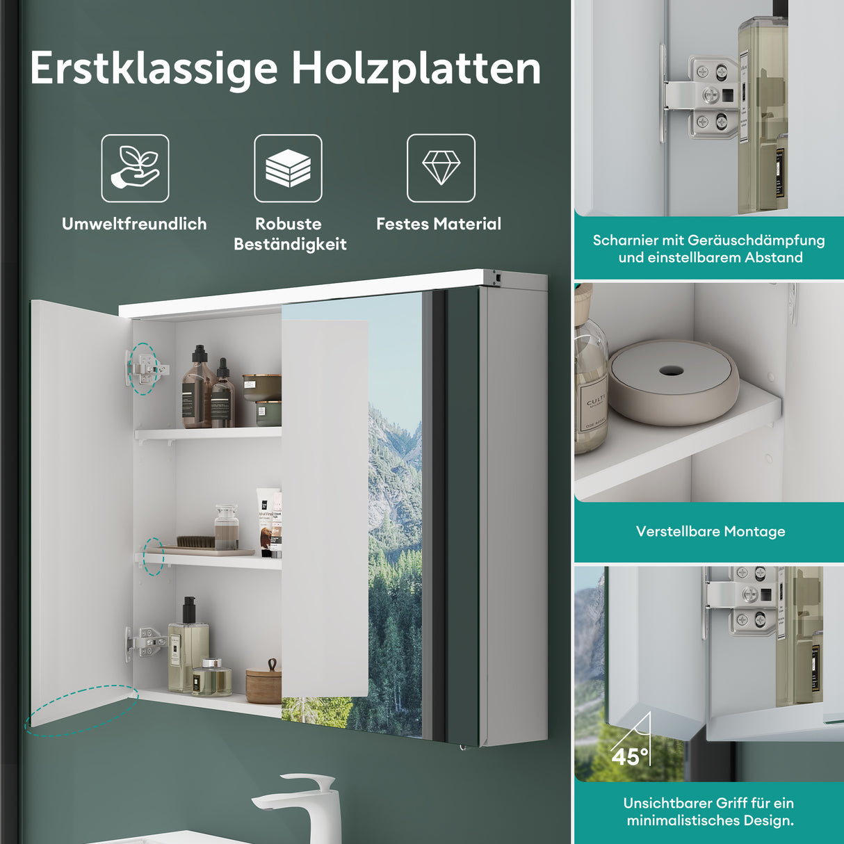 glasvilla Armoire de Toilette avec Éclairage LED Armoire de Toilette Armoire Murale Miroir de Salle de Bain Spiegelschrank-03