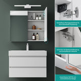 Armoire de toilette Glasvilla avec miroir et lampe intégrée, meuble de salle de bain, éclairage miroir, lampe de salle de bain LED rotative à 180°, d'une beauté rayonnante