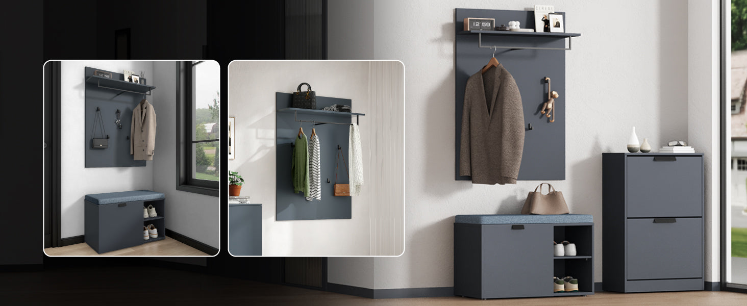 Glasvilla Zitta-01 – Banco zapatero con asiento acolchado, puertas correderas y estantes ajustables (80×37×50 cm)