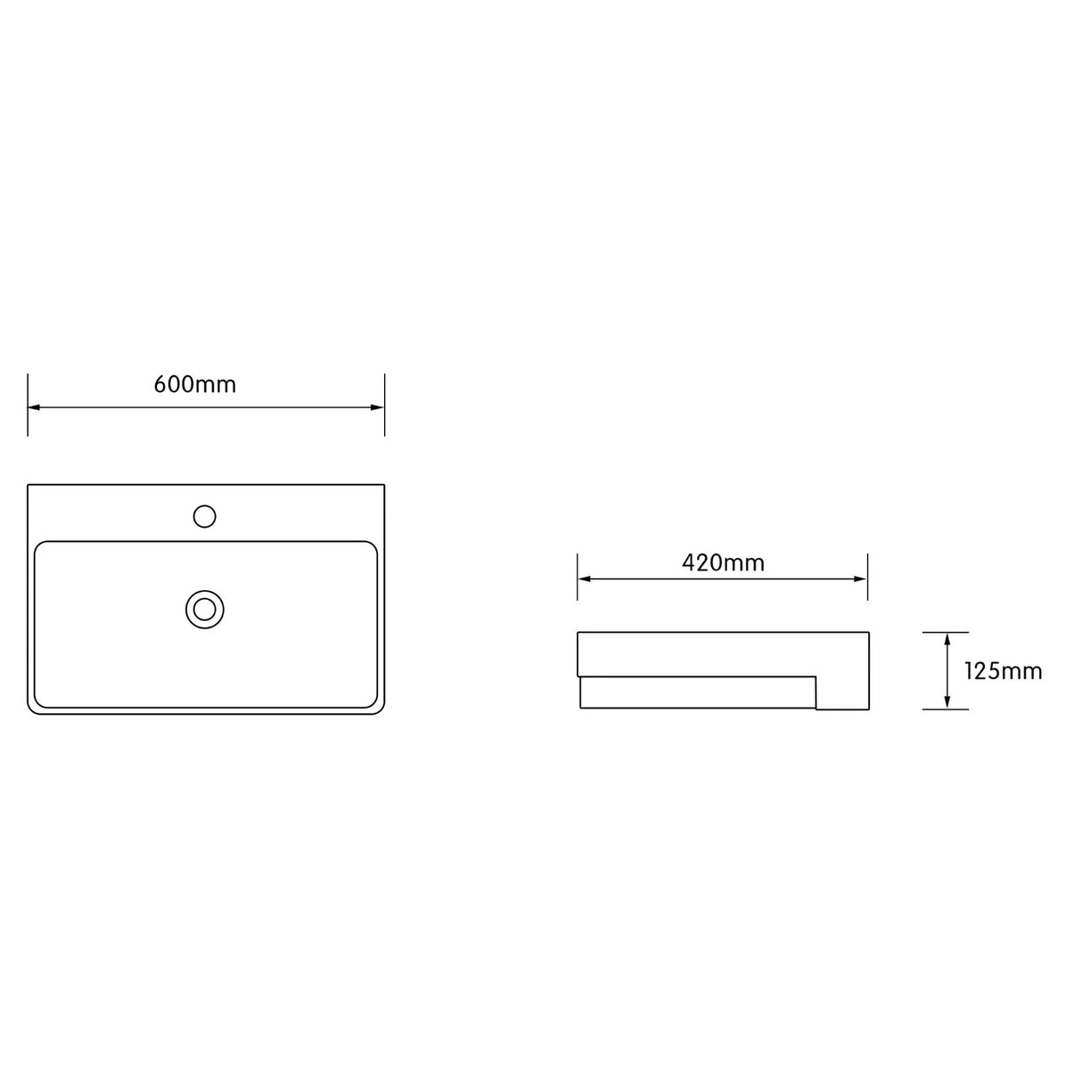 Lavabo à poser Glasvilla, lavabo rectangulaire en céramique, 1 trou de robinetterie, blanc, Bruxelles 702