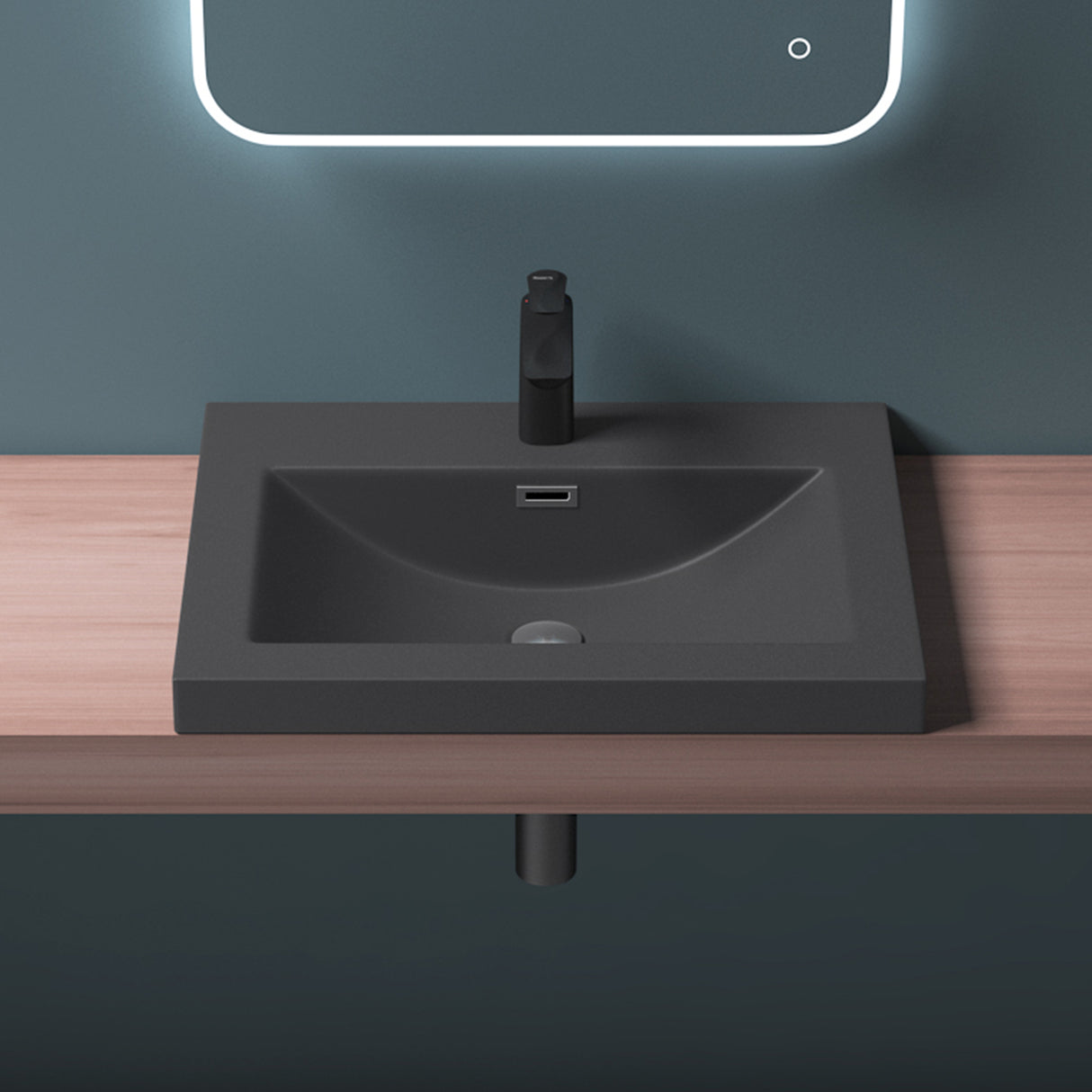 Lavabo Glasvilla, vasque encastrée, meuble-lavabo, en fonte minérale, rectangulaire, 1 trou de robinetterie, avec trop-plein, Col01