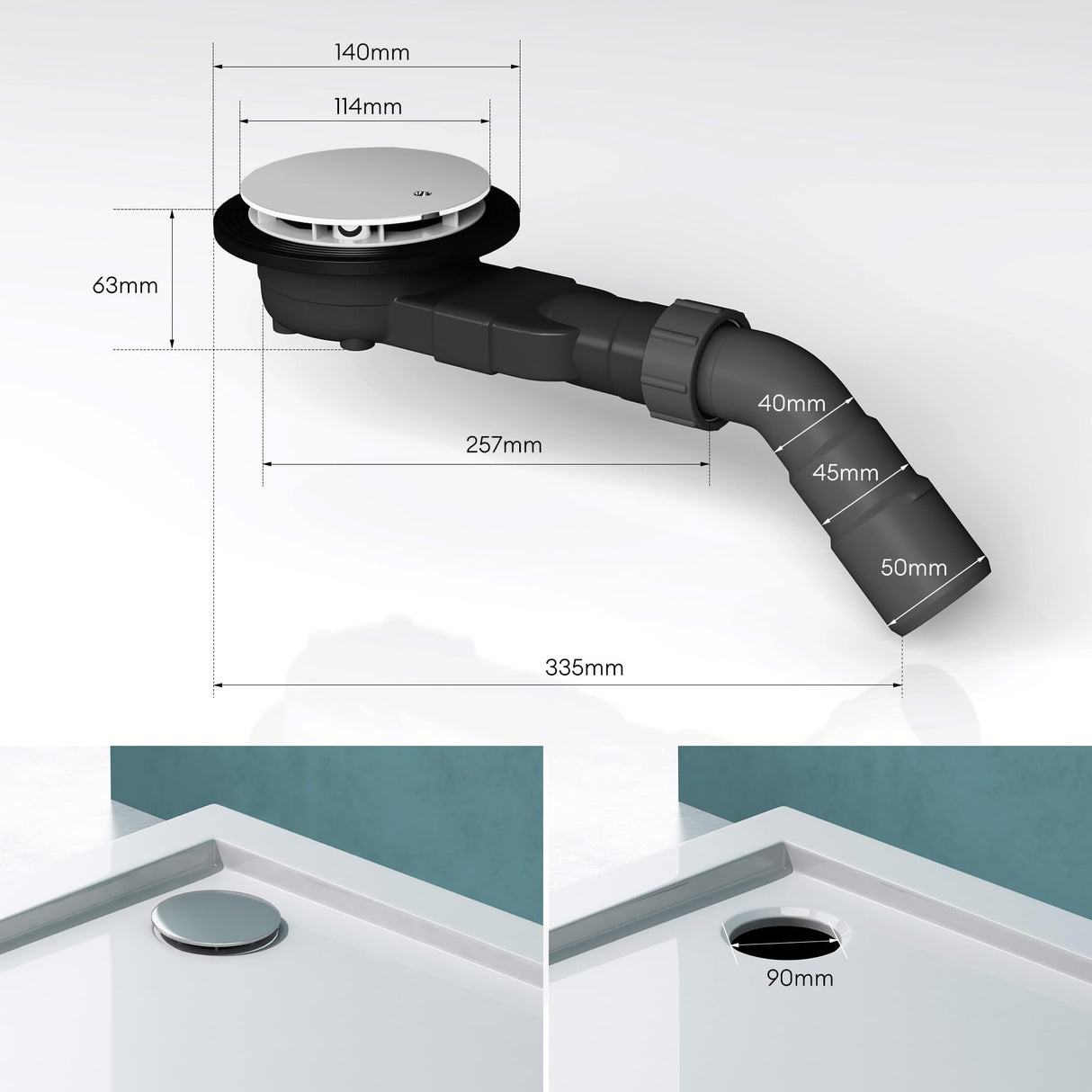 glasvilla Bonde de Douche pour Receveur de Douche Diamètre de la Douche 40 mm Trou d’Évacuation 90 mm AL001