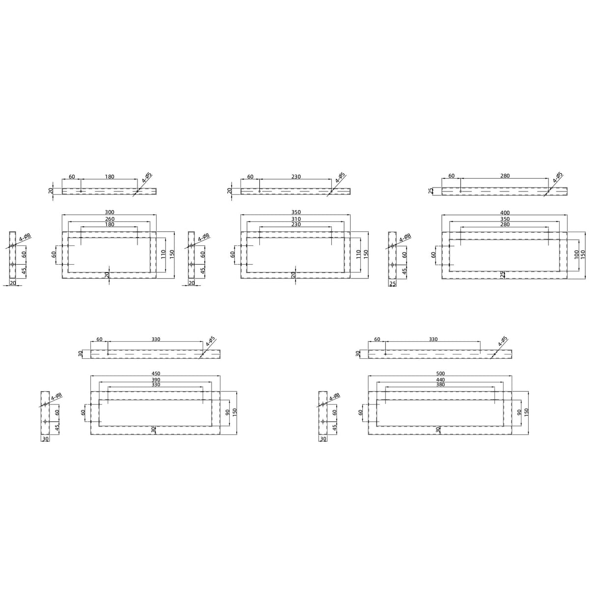 Console murale design Glasvilla en acier inoxydable, support de lavabo 3 pièces WH01