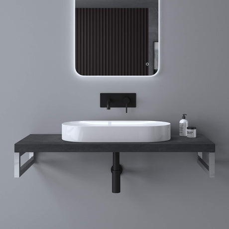 glasvilla Plan de Travail pour Lavabo avec 2 Supports de Console en Acier Inoxydable Support de Lavabo Panneau en Bois