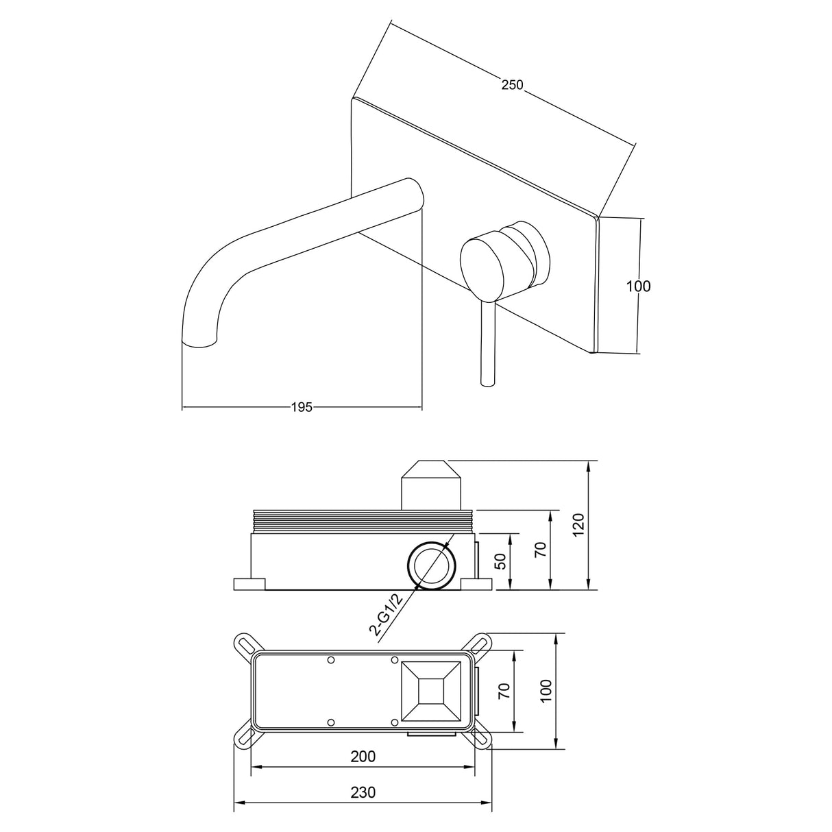 Robinet mural Glasvilla, élégant robinet chromé pour lavabo, corps de montage inclus