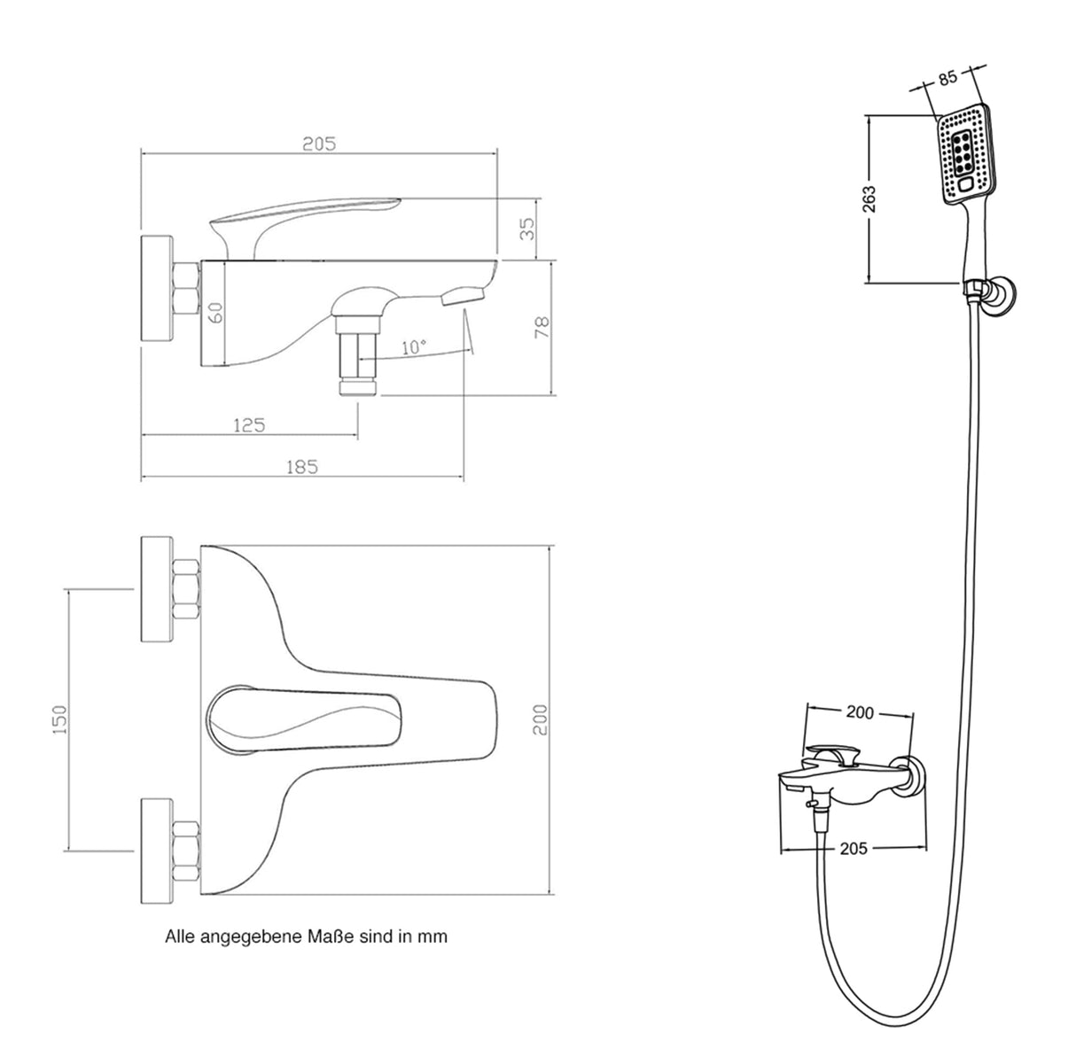 glasvilla Duschsystem Handbrause & Einhebelmischer inkl. 3-Strahlarten