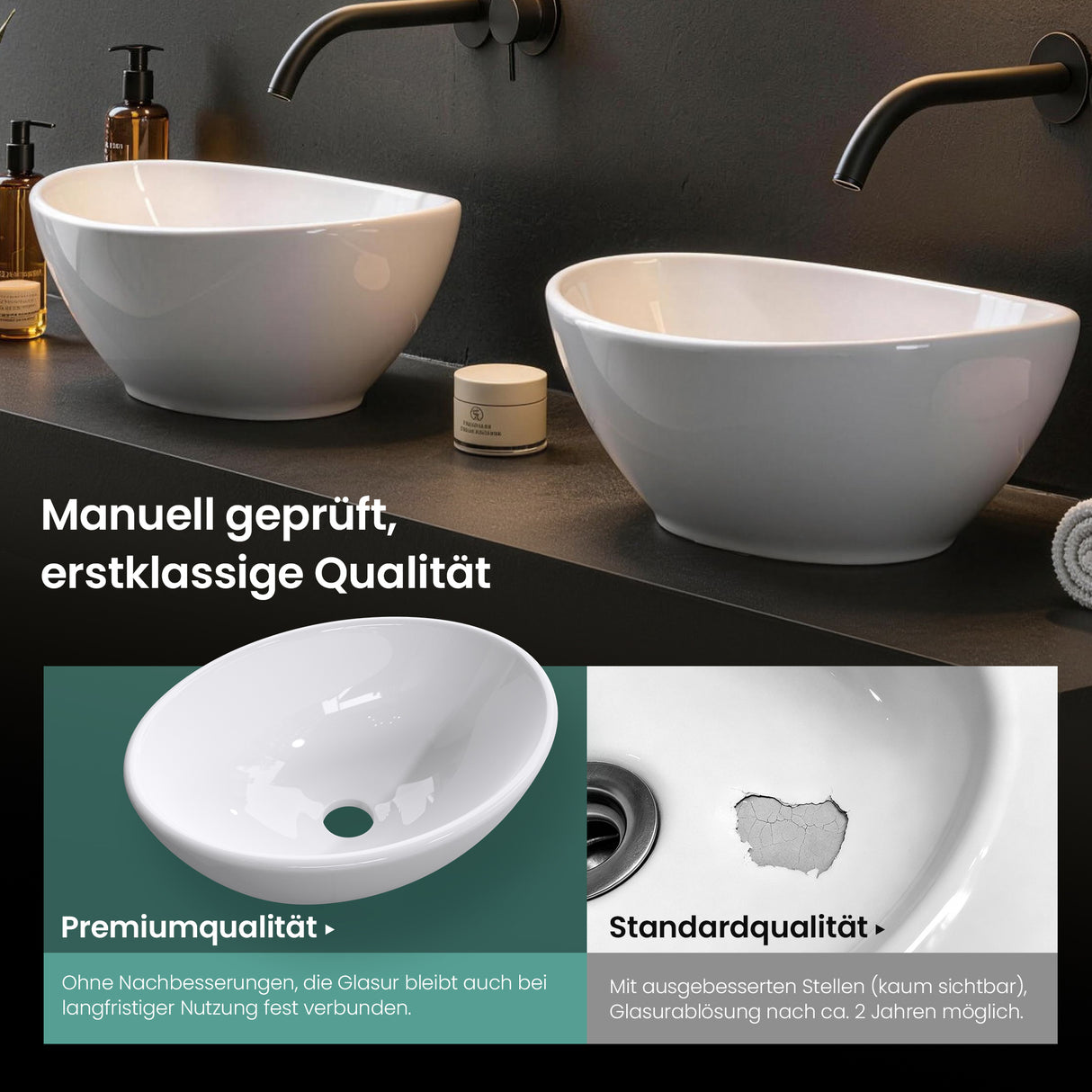 glasvilla Lavabo da Appoggio in Ceramica Lavandino Bagno da Appoggio Nano Rivestimenti Inclusi Brüssel205
