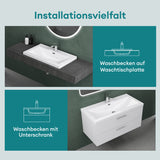 Lavabo Glasvilla, vasque encastrée, meuble-lavabo, en fonte minérale, rectangulaire, 1 trou de robinetterie, avec trop-plein, Col01