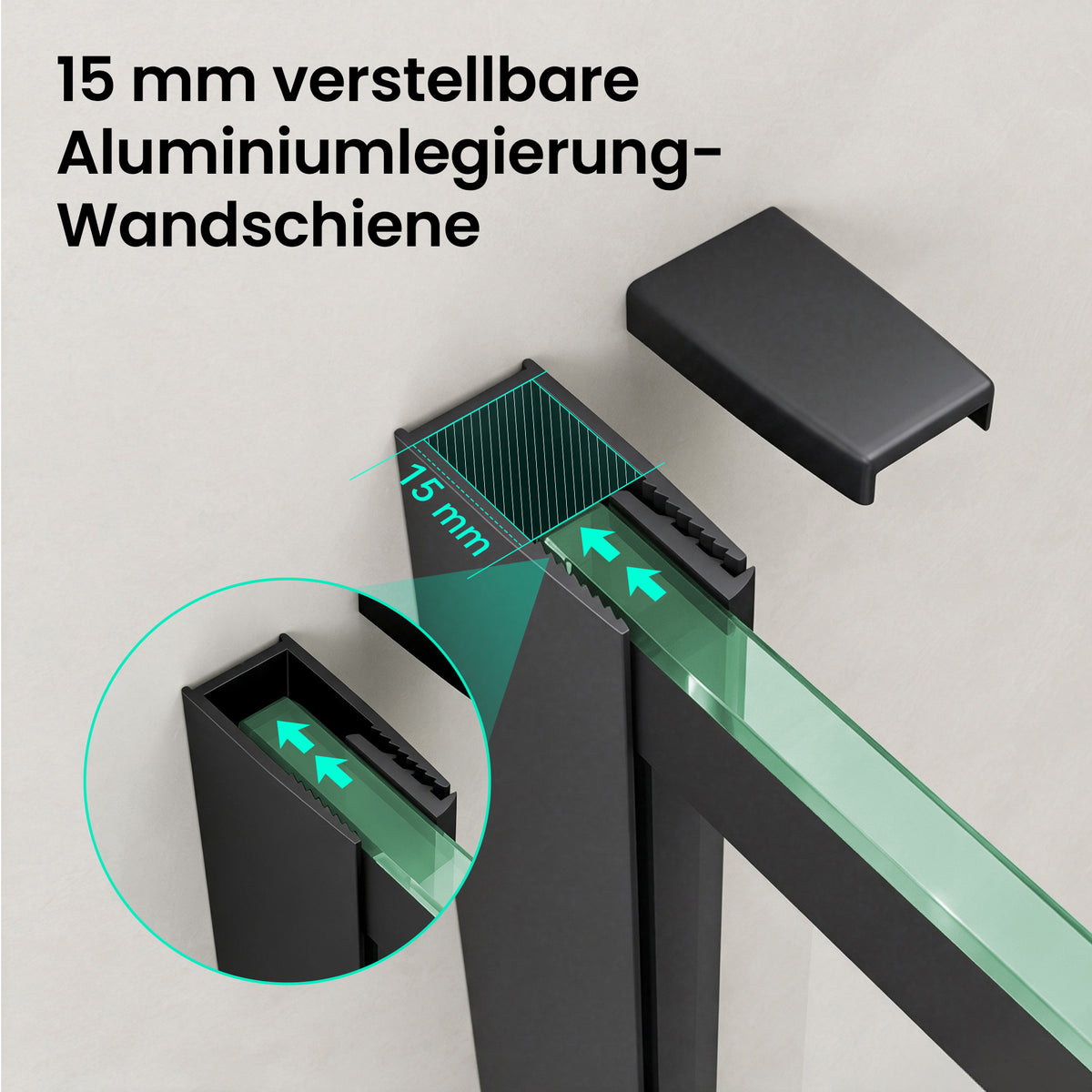 glasvilla Duschwand für Dusche Duschabtrennung  Walk-In Dusche  Duschtrennwand Schwarz 8mm ESG-Sicherheitsglas NANO Klarglas mit geometrischem Design MMBR3 Bremen01Plus-GM