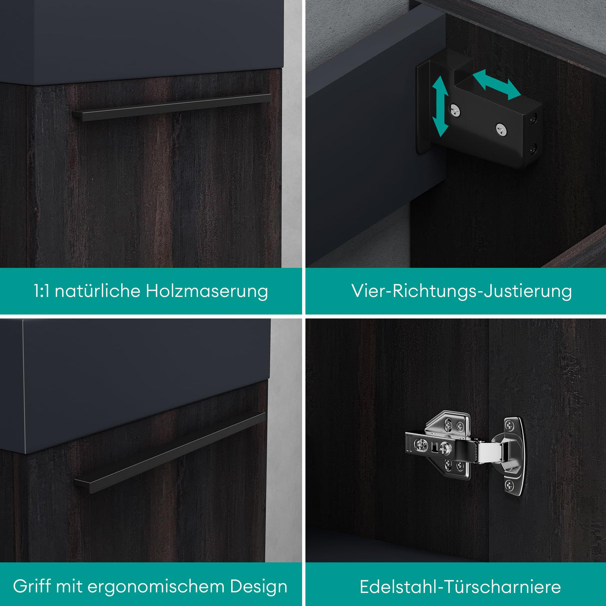 glasvilla Ensemble de Meubles de Salle de Bain avec Meuble Sous-Vasque Lavabo Anthracite Mat et Miroir de Salle de Bain LED 46x26x63 cm Pisa