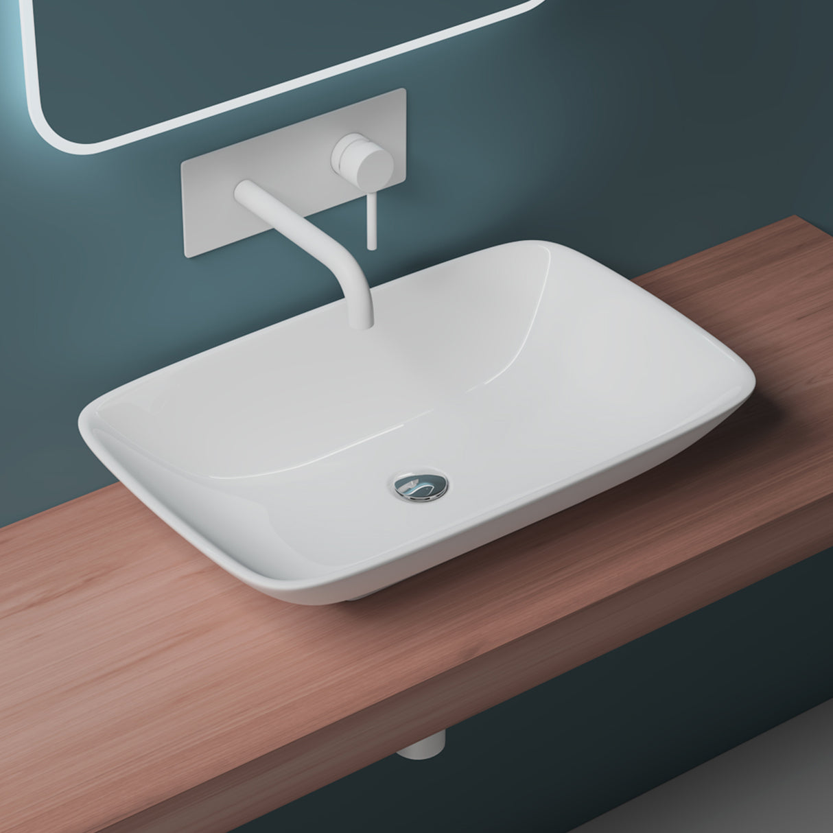 Vasque à poser Glasvilla, modèle Brussels 159 blanc, en céramique avec nano-revêtement