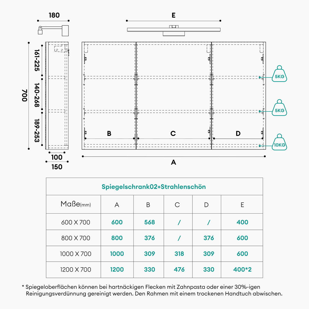 Armoire de toilette Glasvilla avec miroir et lampe intégrée, meuble de salle de bain, éclairage miroir, lampe de salle de bain LED rotative à 180°, d'une beauté rayonnante