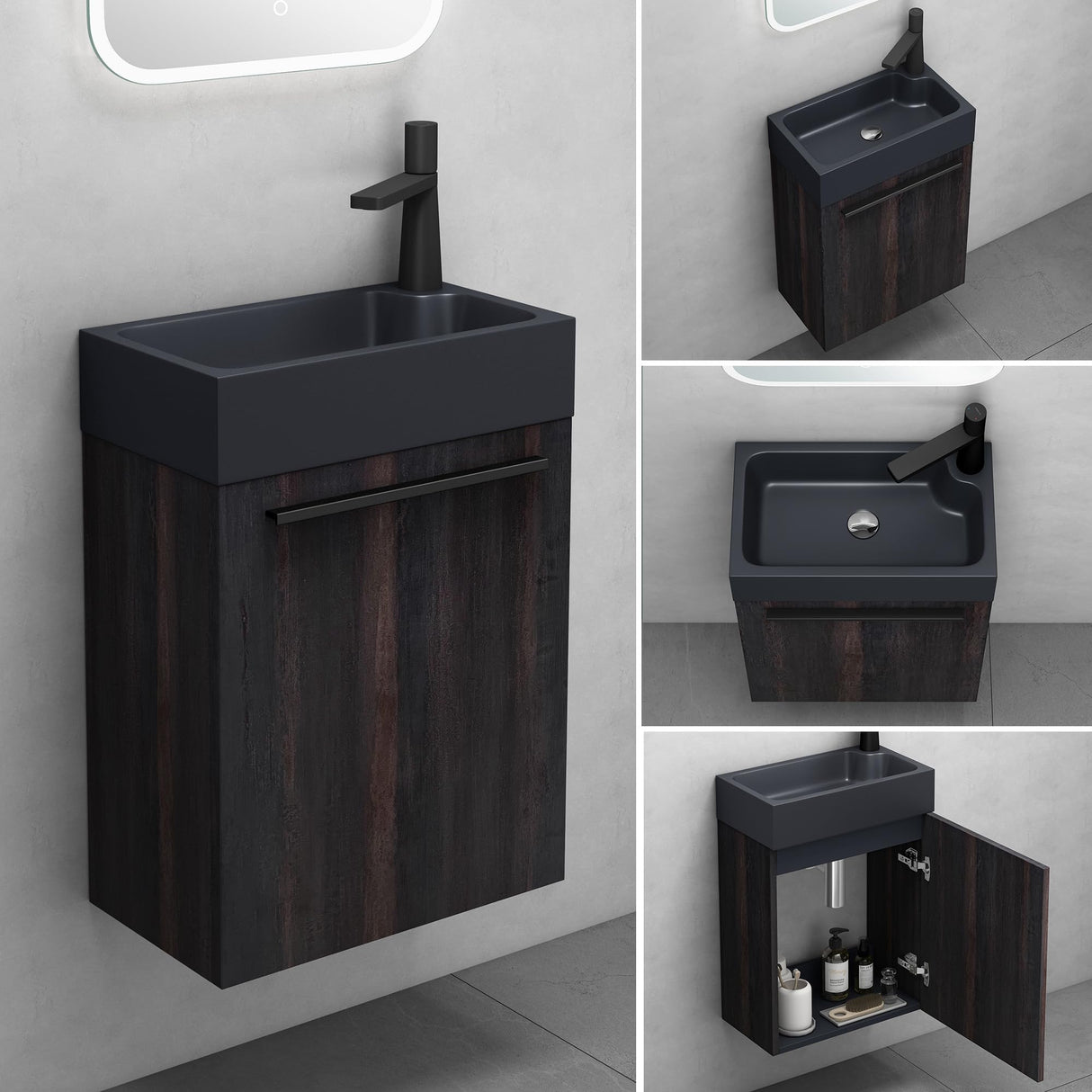 glasvilla Ensemble de Meubles de Salle de Bain avec Meuble Sous-Vasque Lavabo Anthracite Mat et Miroir de Salle de Bain LED 46x26x63 cm Pisa