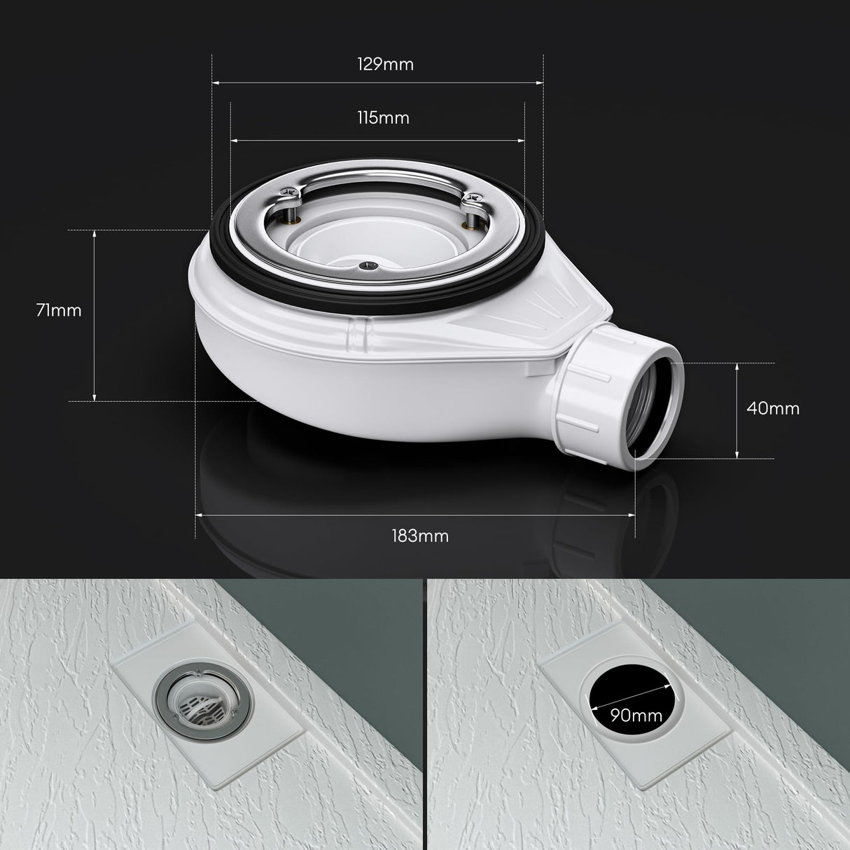 glasvilla Bonde de Douche pour Receveur de Douche Diamètre de la Douche 40 mm Trou d’Évacuation 90 mm AL001