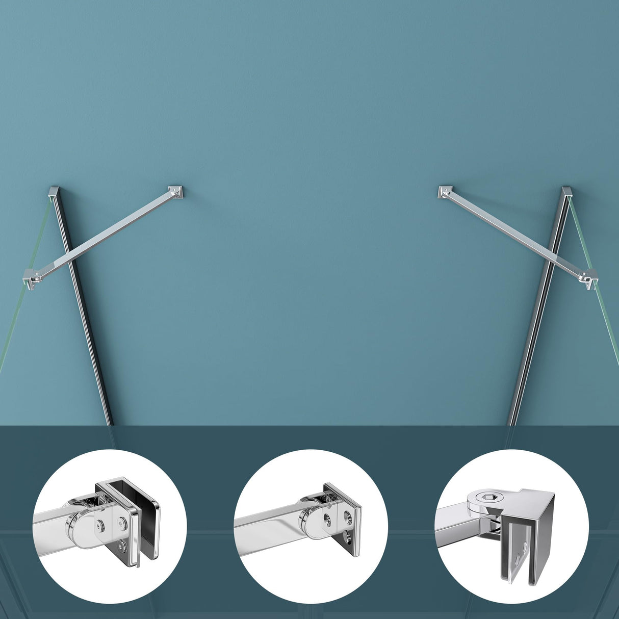 Barre de support pour paroi de douche Glasvilla | Stabilisateur de paroi vitrée pour douches à l'italienne | Pivote à 180° pour verre de 6 à 10 mm d'épaisseur