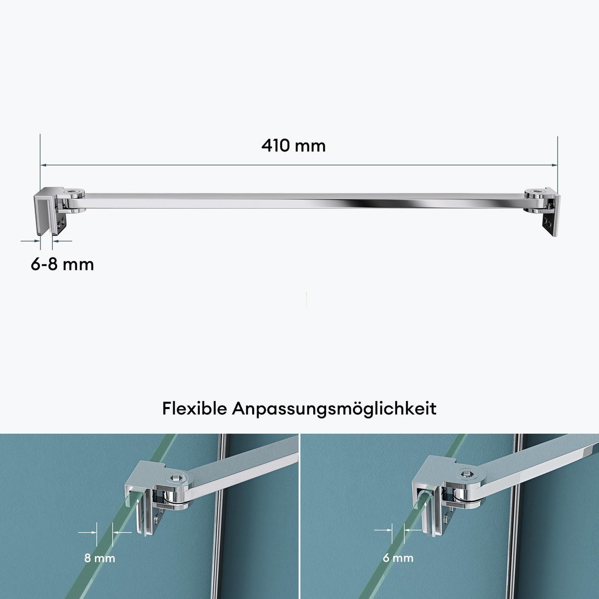 Barre de support pour paroi de douche Glasvilla | Stabilisateur de paroi vitrée pour douches à l'italienne | Pivote à 180° pour verre de 6 à 10 mm d'épaisseur