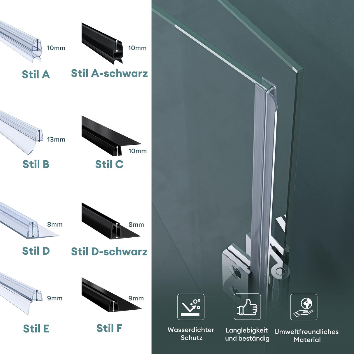 Joint de douche Glasvilla, rebord de douche | Joint de porte de douche pour verre de 6 à 8 mm d'épaisseur | Joint de remplacement pour porte/paroi de douche, droit
