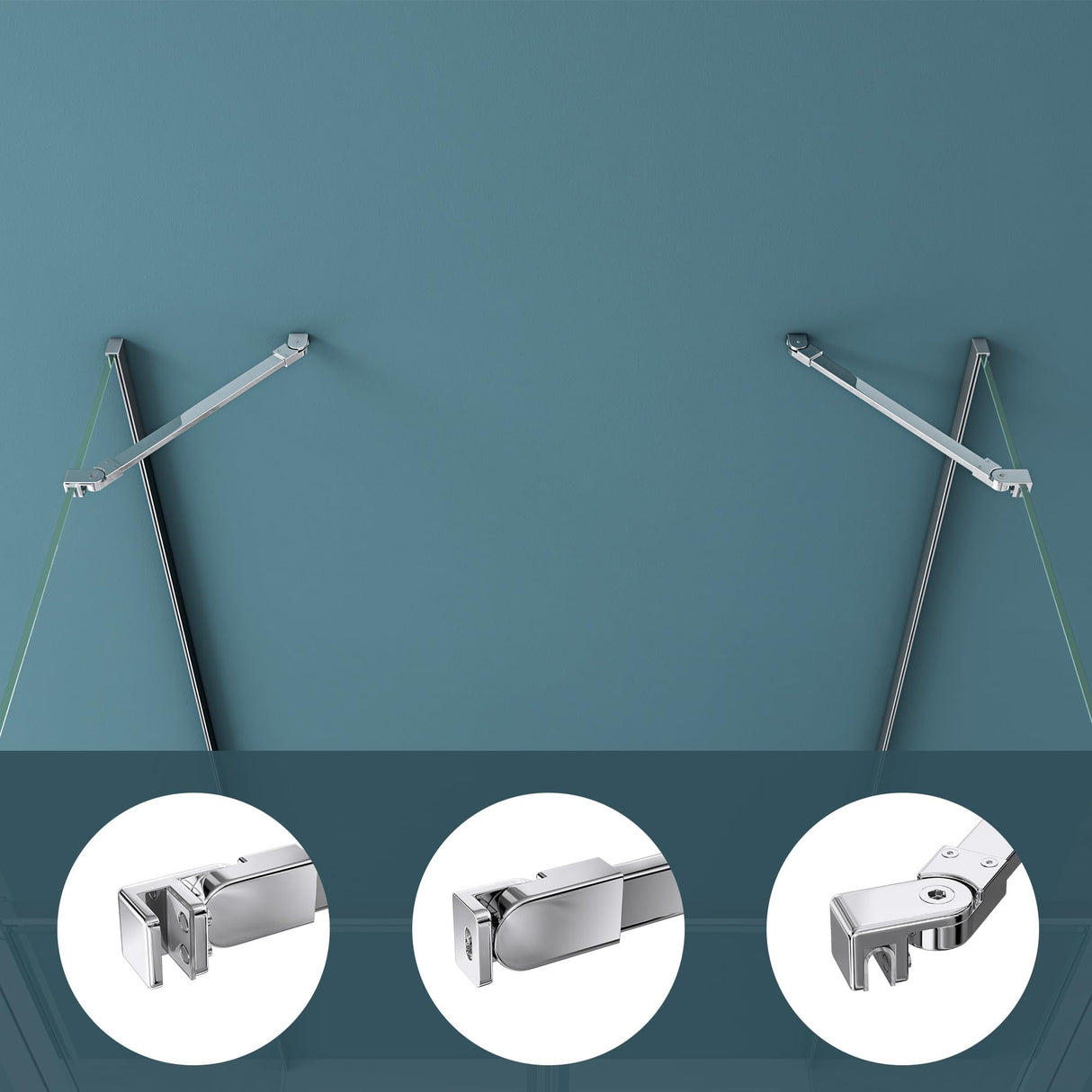 Barre de support pour paroi de douche Glasvilla | Stabilisateur de paroi vitrée pour douches à l'italienne | Pivote à 180° pour verre de 6 à 10 mm d'épaisseur