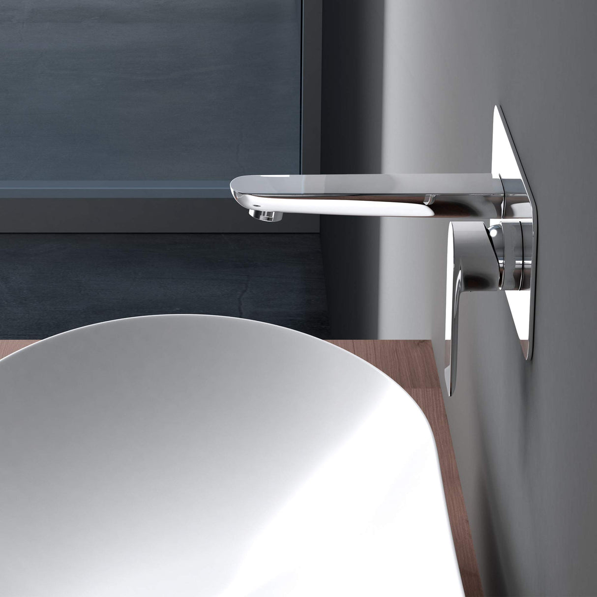 Robinet mural Glasvilla, élégant robinet chromé pour lavabo, corps de montage inclus