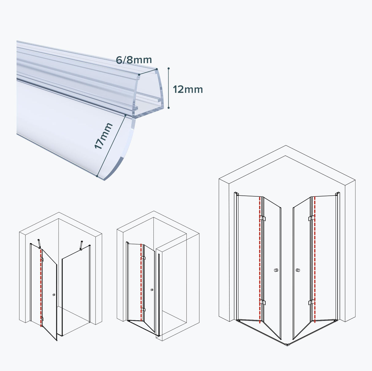 Joint de douche Glasvilla, rebord de douche | Joint de porte de douche pour verre de 6 à 8 mm d'épaisseur | Joint de remplacement pour porte/paroi de douche, droit