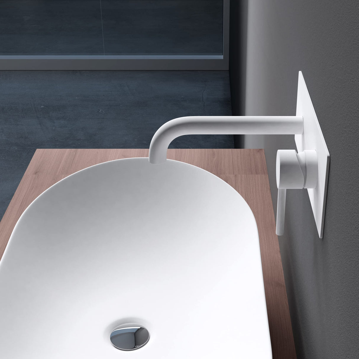 Robinet mural Glasvilla, élégant robinet chromé pour lavabo, corps de montage inclus