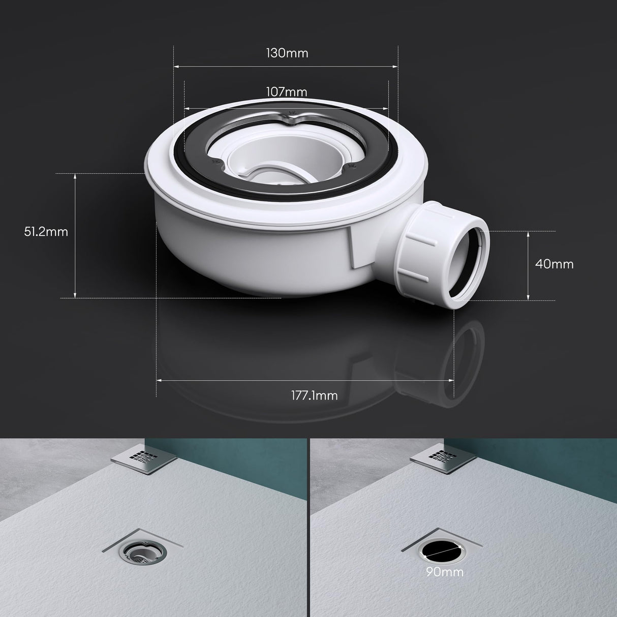 glasvilla Bonde de Douche pour Receveur de Douche Diamètre de la Douche 40 mm Trou d’Évacuation 90 mm AL001