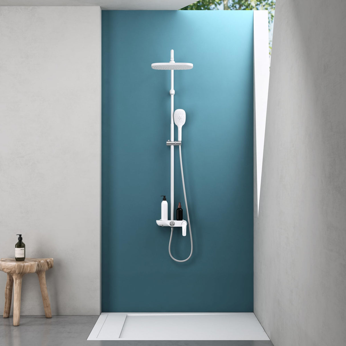 Système de douche Glasvilla avec douchette et pommeau de douche, douche de pluie, kit de fixation murale