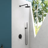 Système de douche bien-être à effet pluie Glasvilla, noir mat, avec pommeau de douche rond (Ø 19 cm), comprenant une douchette et un mitigeur monocommande au design intemporel.