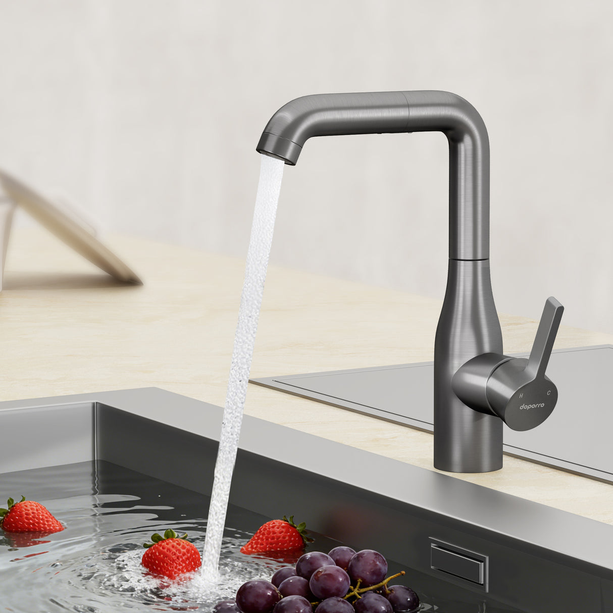 glasvilla Robinet de Cuisine avec Douchette Extractible, Mitigeur Évier Pivotant à 360°, Robinetterie en Acier Inoxydable Turnix-04