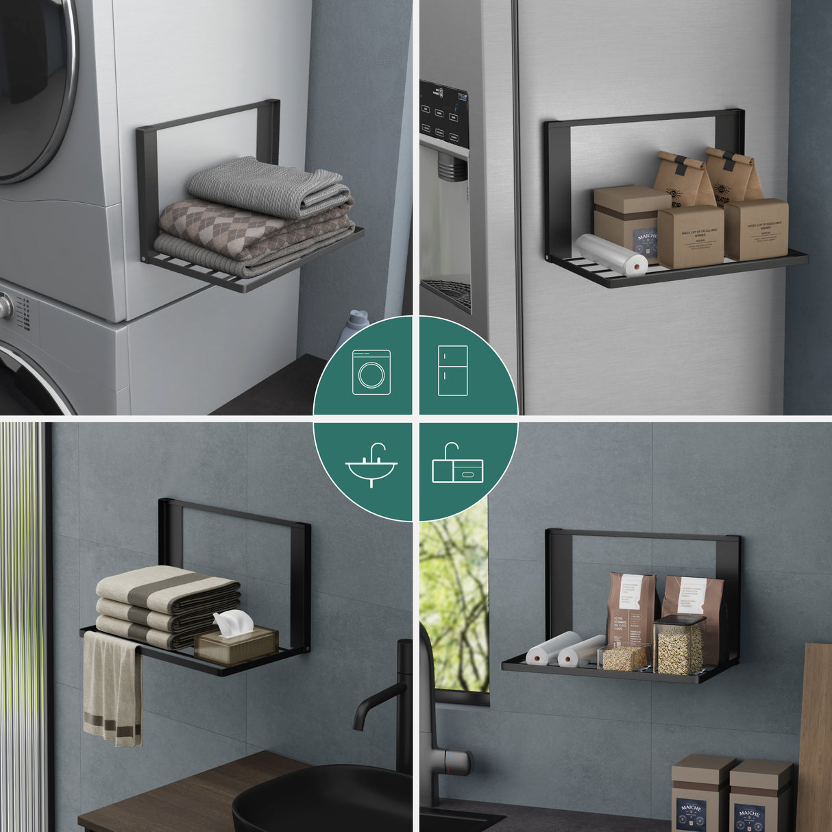 glasvolla Mensola Pieghevole per Lavatrice 41x25cm, Mensola Magnetica Lavatrice in Acciaio al Carbonio, Mensola da Parete Multifunzionale per Bagno e Cucina Folda-01