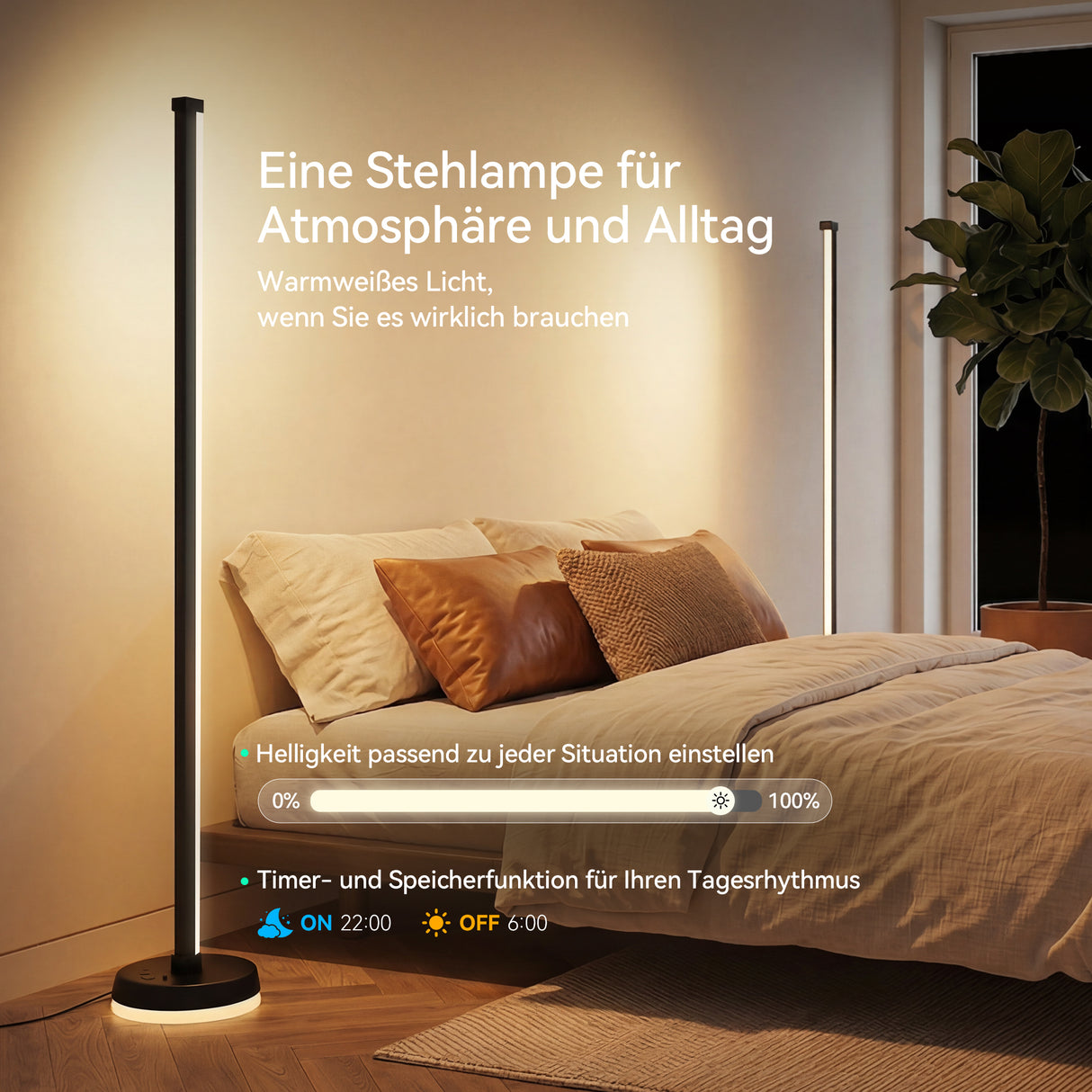 glasvilla Stehlampe Wohnzimmer Dimmbar, RGBICWW Stehlampe mit reinem Warmweiß & 16 Millionen Farben, App & Fernbedienung, Musik-Sync, 270° Licht, Timer, für Schlafzimmer Gaming, Lineora-01