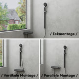 Système de douche Glasvilla avec thermostat, kit de robinetterie complet avec verrouillage de sécurité, 3 jets, pommeau de douche réglable en hauteur avec bec inférieur en laiton, système de douche 9