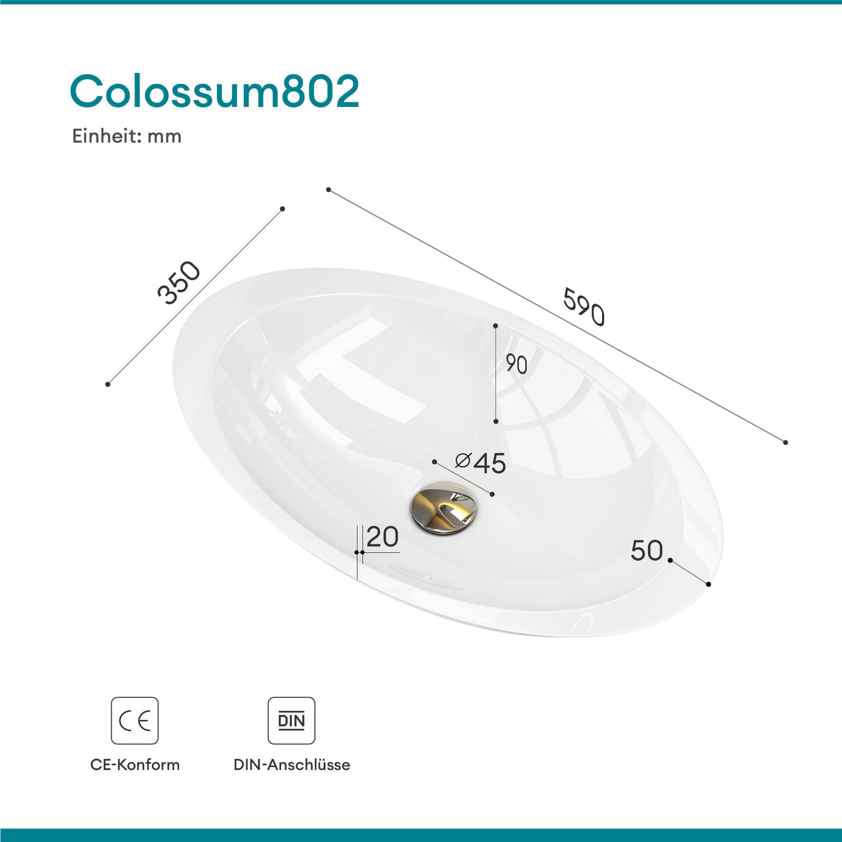 Vasque à poser Glasvilla, vasque, meuble-lavabo, vasque en fonte minérale Col802