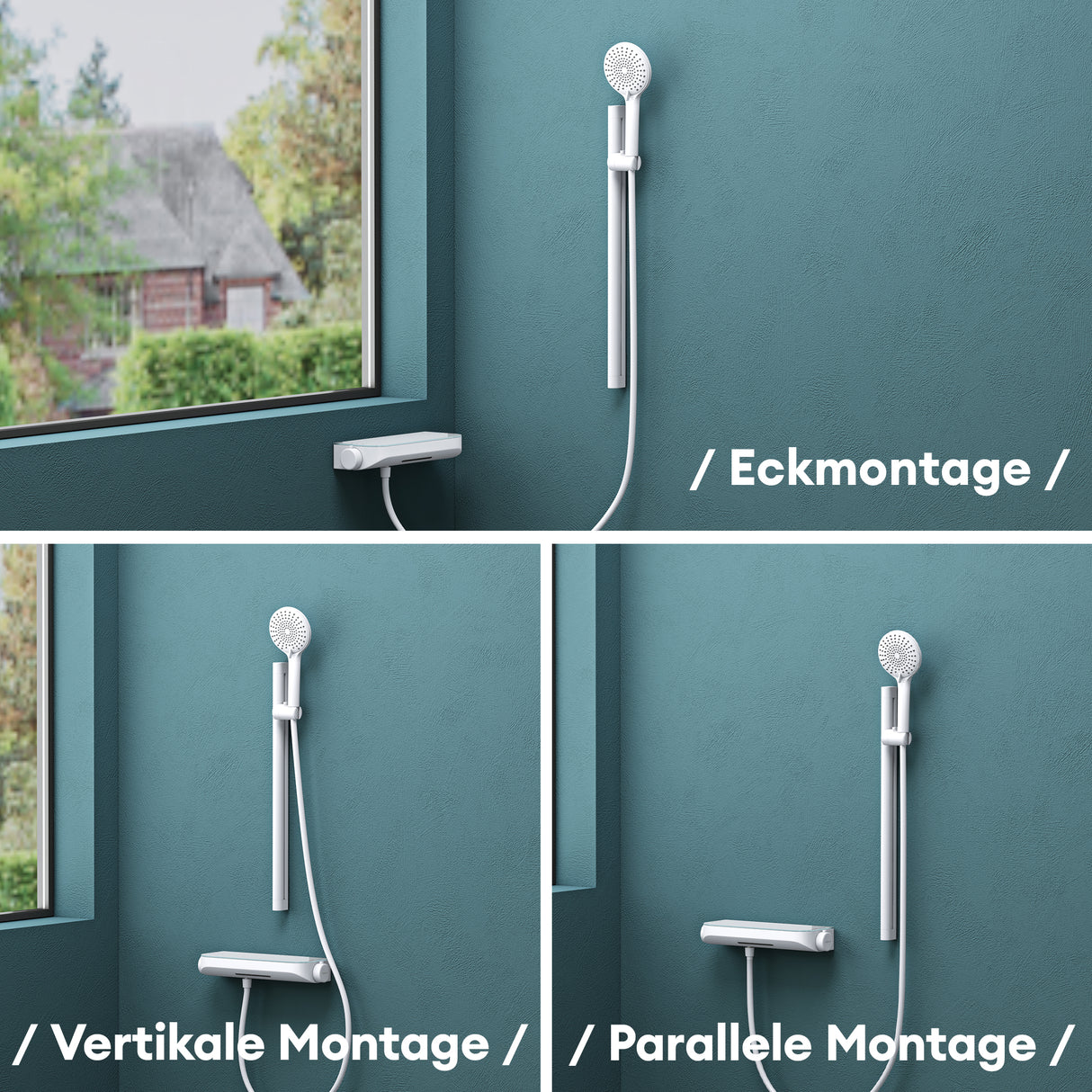 Système de douche Glasvilla avec thermostat, kit de robinetterie complet avec verrouillage de sécurité, 3 jets, pommeau de douche réglable en hauteur avec bec inférieur en laiton, système de douche 9