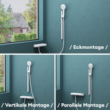 Système de douche Glasvilla avec thermostat, kit de robinetterie complet avec verrouillage de sécurité, 3 jets, pommeau de douche réglable en hauteur avec bec inférieur en laiton, système de douche 9