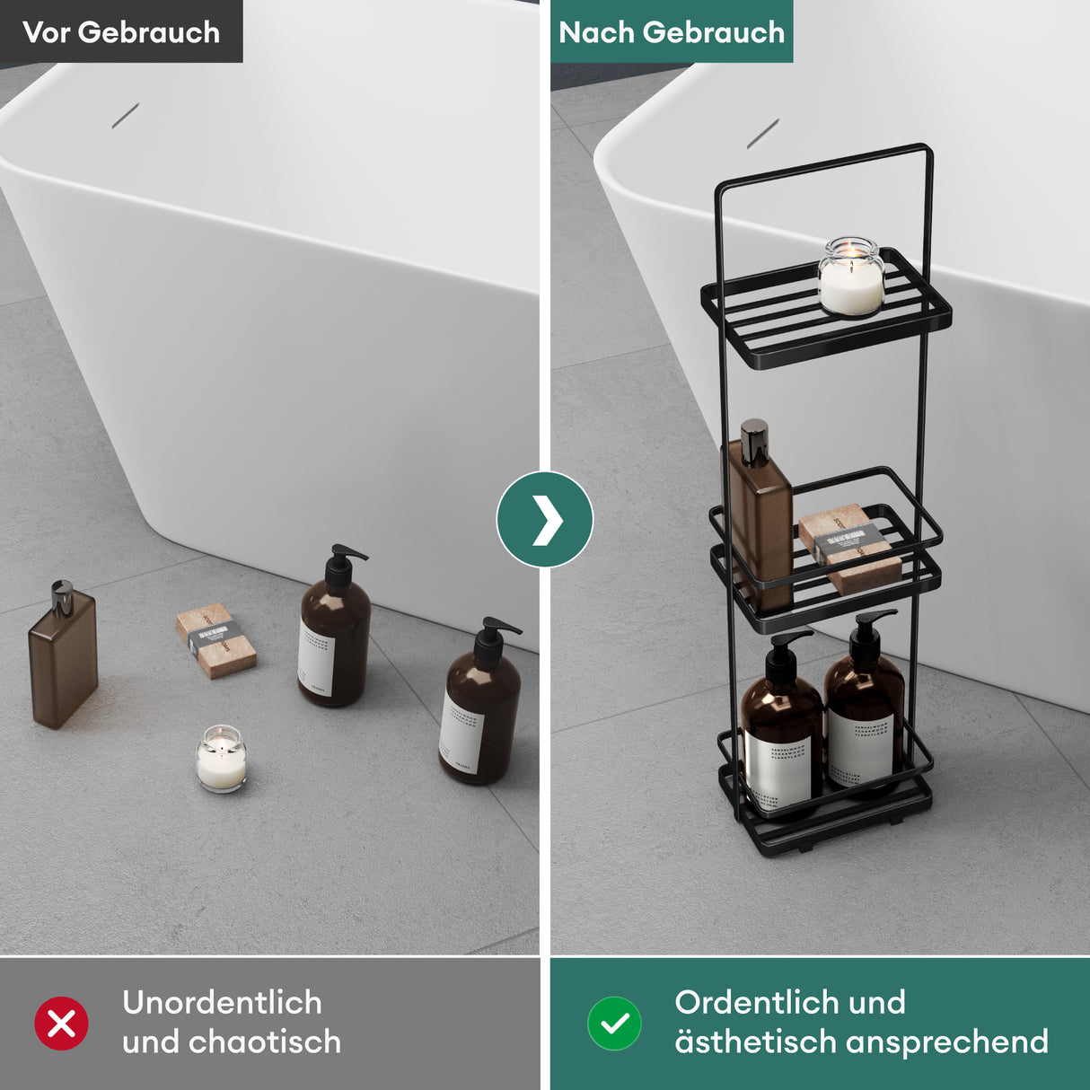 glasvilla Badezimmerregal stehend Badregal Standregal 3-stöckige aus Metall Badezimmerablage schmales Regal 18x12,5x67,3 cm Reglo-02