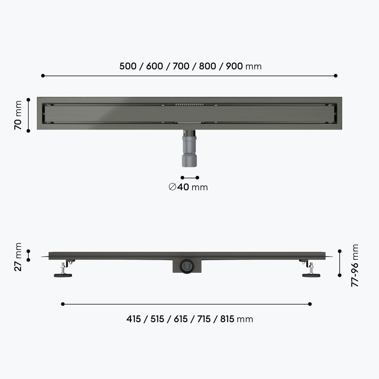 Bonde de douche Glasvilla en acier inoxydable | Kit de siphon complet pour salle de bain | Carrelable, débit de 35 l/min | Filtre à cheveux KE110